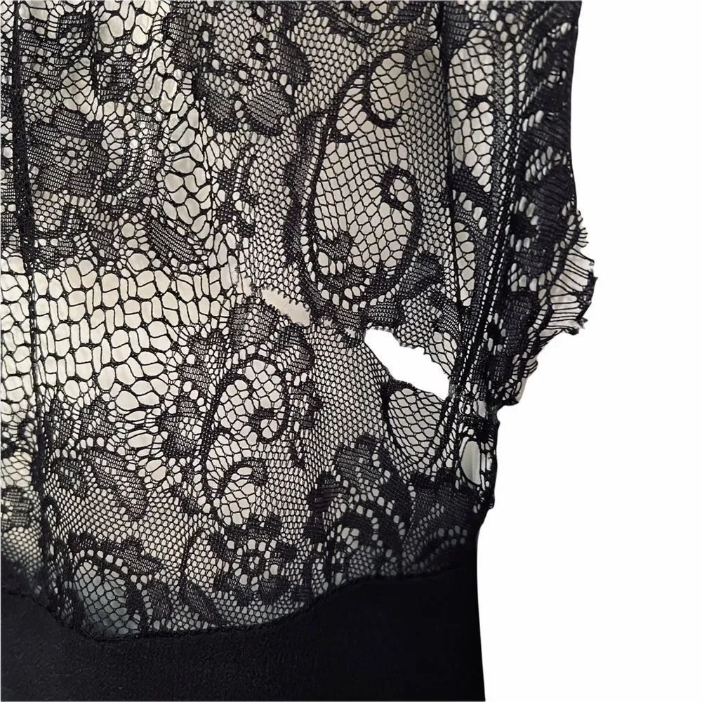 Express Black Lace Peplum Silk Blouse Sequins M - Picture 15 of 15
